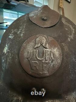 WWI French M1915 Adrian Infantry Helmet Original RF Badge Unrestored Relic