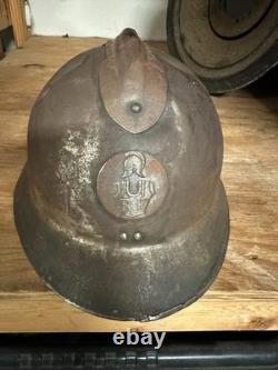 WWI French M1915 Adrian Infantry Helmet Original RF Badge Unrestored Relic