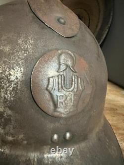 WWI French M1915 Adrian Infantry Helmet Original RF Badge Unrestored Relic