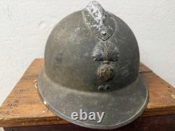 WWI French M1915 Adrian Steel Helmet RF Infantry Badge Original World War I