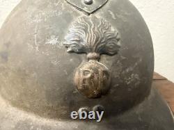 WWI French M1915 Adrian Steel Helmet RF Infantry Badge Original World War I