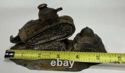 WWI French Trench Art Inkwell Renault FT17 Tank Helmet Souvenir de Verdun B31