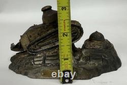 WWI French Trench Art Inkwell Renault FT17 Tank Helmet Souvenir de Verdun B31