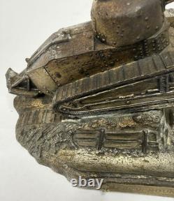 WWI French Trench Art Inkwell Renault FT17 Tank Helmet Souvenir de Verdun B31