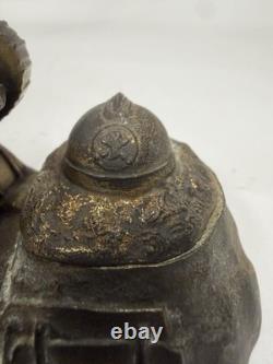 WWI French Trench Art Inkwell Renault FT17 Tank Helmet Souvenir de Verdun B31