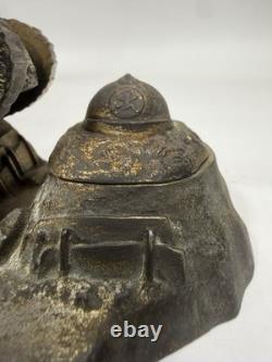 WWI French Trench Art Inkwell Renault FT17 Tank Helmet Souvenir de Verdun B31
