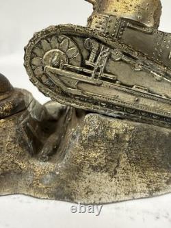 WWI French Trench Art Inkwell Renault FT17 Tank Helmet Souvenir de Verdun B31