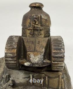 WWI French Trench Art Inkwell Renault FT17 Tank Helmet Souvenir de Verdun B31