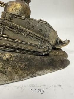 WWI French Trench Art Inkwell Renault FT17 Tank Helmet Souvenir de Verdun B31