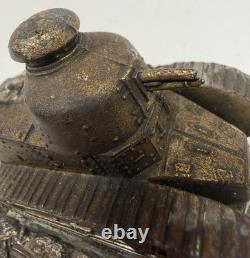 WWI French Trench Art Inkwell Renault FT17 Tank Helmet Souvenir de Verdun B31