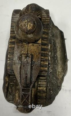 WWI French Trench Art Inkwell Renault FT17 Tank Helmet Souvenir de Verdun B31