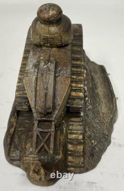 WWI French Trench Art Inkwell Renault FT17 Tank Helmet Souvenir de Verdun B31