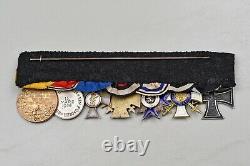 WWI GERMAN 1914 IRON CROSS 7-PLACE PARADE MOUNTED MEDAL BAR with3 ORDERS