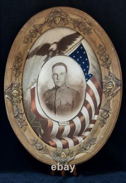 WWI Military Named Soldier Flag Eagle Photo Frame Convex Glass