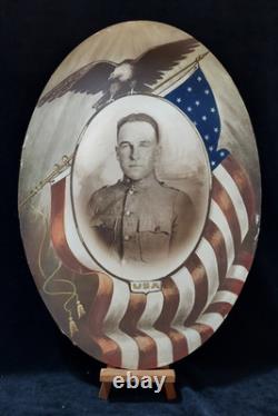 WWI Military Named Soldier Flag Eagle Photo Frame Convex Glass