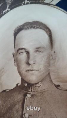 WWI Military Named Soldier Flag Eagle Photo Frame Convex Glass