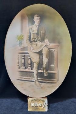 WWI Named Soldier Tinted Photo Frame Convex Glass Co. D 357th Inf. 90th Div