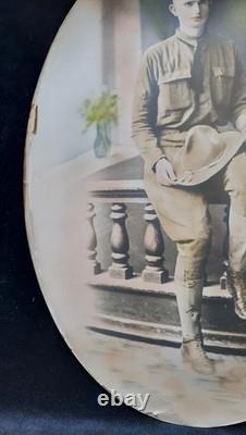 WWI Named Soldier Tinted Photo Frame Convex Glass Co. D 357th Inf. 90th Div