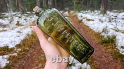 WWI ORIGINAL GERMAN J. J. W. PETERS GIN GREEN GLAS BOTTLE from CHRISTMAS BATTLES