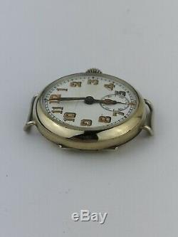 WWI Officers Trench Watch in Nickel Case, Radium Dial/Hands Working (C89)