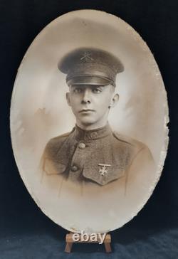 WWI Photo Soldier Oval Antq Metal Ornate Frame Bubble Glass 49th Inf. Reg. Co. G