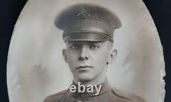 WWI Photo Soldier Oval Antq Metal Ornate Frame Bubble Glass 49th Inf. Reg. Co. G