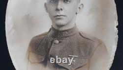 WWI Photo Soldier Oval Antq Metal Ornate Frame Bubble Glass 49th Inf. Reg. Co. G