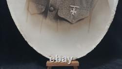 WWI Photo Soldier Oval Antq Metal Ornate Frame Bubble Glass 49th Inf. Reg. Co. G