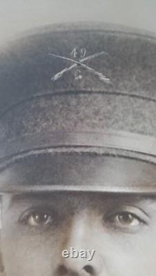 WWI Photo Soldier Oval Antq Metal Ornate Frame Bubble Glass 49th Inf. Reg. Co. G