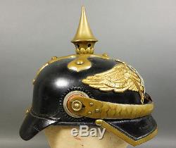WWI Pickelhaube Prussian Spike Helmet Officer w Case, Nickel Silver Star German