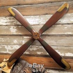 WWI Replica Four 4 Blade Wood Wooden 46 Airplane Aircraft Propeller Brass Edges