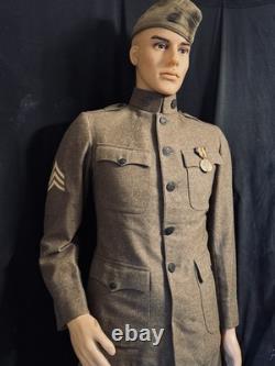 WWI Service Coat. FIELD PROMOTED OFFICER REVERT BACK TO SGT withGreen Mohair Cuff