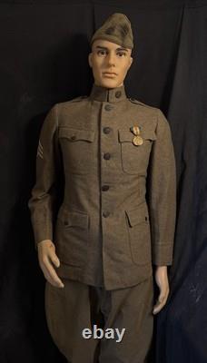 WWI Service Coat. FIELD PROMOTED OFFICER REVERT BACK TO SGT withGreen Mohair Cuff