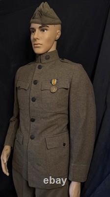 WWI Service Coat. FIELD PROMOTED OFFICER REVERT BACK TO SGT withGreen Mohair Cuff