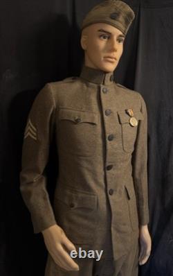WWI Service Coat. FIELD PROMOTED OFFICER REVERT BACK TO SGT withGreen Mohair Cuff