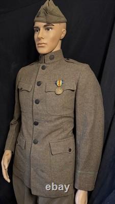 WWI Service Coat. FIELD PROMOTED OFFICER REVERT BACK TO SGT withGreen Mohair Cuff