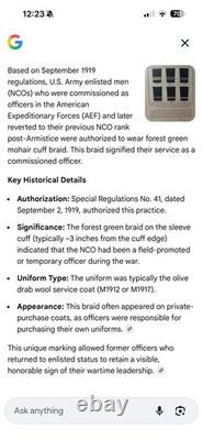 WWI Service Coat. FIELD PROMOTED OFFICER REVERT BACK TO SGT withGreen Mohair Cuff