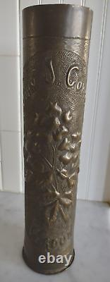 WWI Shell Casing Floral Trench Art Vase / John J Coyne / Verdun Battle