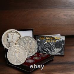 WWI Silver Coin Set 6 Genuine Great War Coins with COA & Box World War One