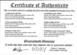 WWI Silver Coin Set 6 Genuine Great War Coins with COA & Box World War One