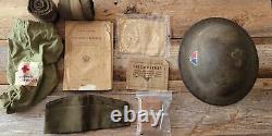 WWI Soldier Grouping- Helmet, books, leggings, Hat- SEE PICS