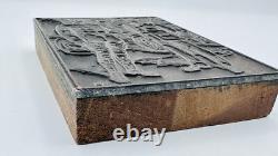 WWI Soldiers In Uniform Copper Printers Embossed Wood Block Die Artist Unknown