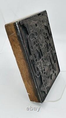 WWI Soldiers In Uniform Copper Printers Embossed Wood Block Die Artist Unknown