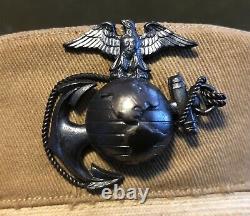 WWI USMC Officer Cover Bell Crown Hat Cap Dress Khaki Marine Corps Ellis EGA