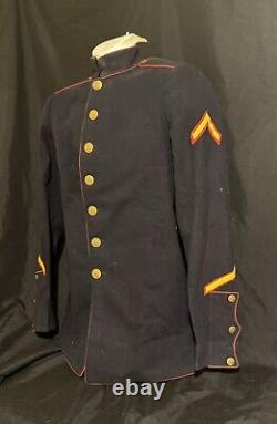 WWI USMC P1924 EM Dress Blue Coat w METAL BELT HOOK. Mounted Detachment CHINA