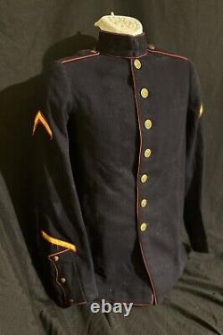 WWI USMC P1924 EM Dress Blue Coat w METAL BELT HOOK. Mounted Detachment CHINA