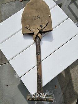 WWI US ARMY F. M. H. S. CO 1917 T HANDLE SHOVEL withCANVAS COVER