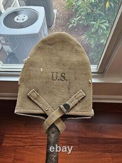 WWI US ARMY F. M. H. S. CO 1917 T HANDLE SHOVEL withCANVAS COVER