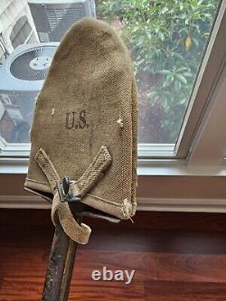 WWI US ARMY F. M. H. S. CO 1917 T HANDLE SHOVEL withCANVAS COVER