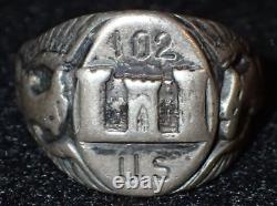 WWI US Army 102nd Engineers 27th Infantry Division Signet Sterling Silver Ring